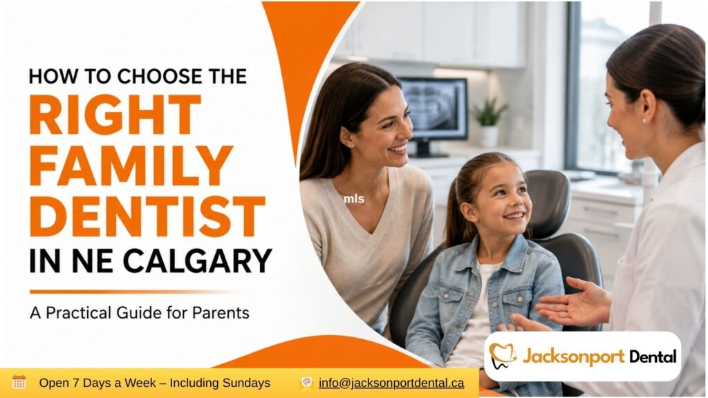Parent and child meeting with a family dentist in a modern NE Calgary dental clinic during a comprehensive dental consultation.